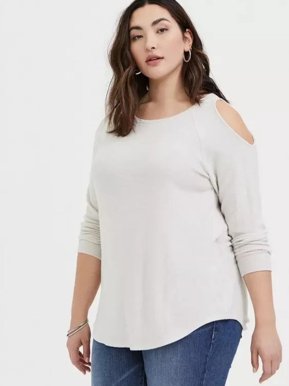 torrid Size 00 Cream Cold-Shoulder Scoop Neck Sweater